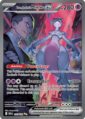 Pokémon Destined Rivals Team Rockets Mewtwo ex chase card example