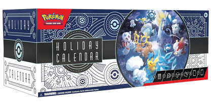 Forside: Pokémon TCG Holiday Calendar 2023, eske med Pikachu og Glaceon i vinterlandskap