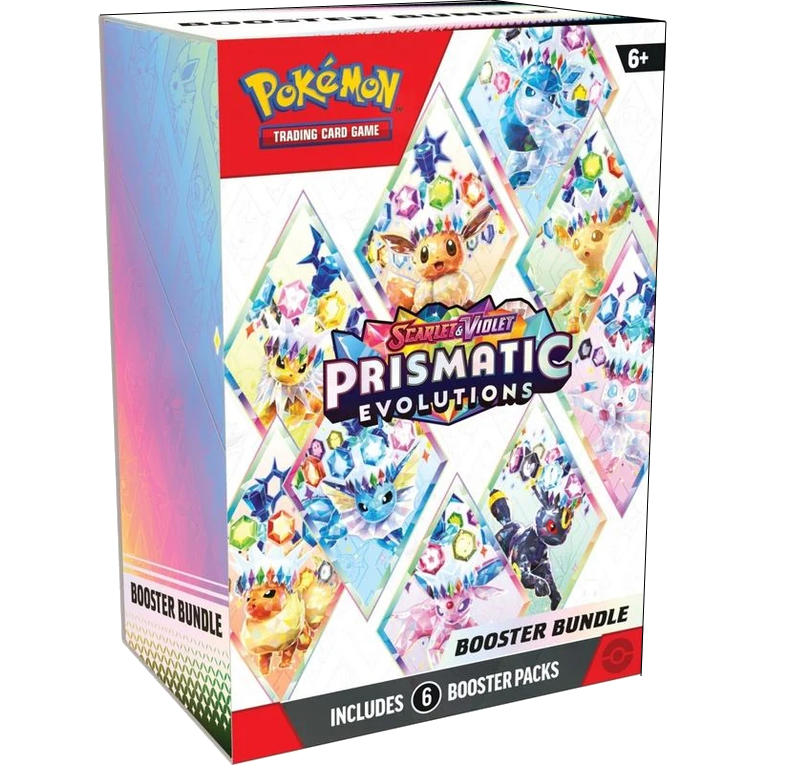 Pokémon TCG Prismatic Evolutions Booster Bundle, eske med Eevee og utviklingene på forsiden